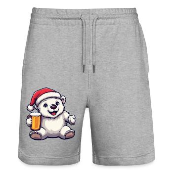 Polar Bear Christmas Beer - Stanley/Stella Trainer Unisex Organic Jogging Shorts - heather grey - Front - Nik (191cm) & Marisol (170cm)