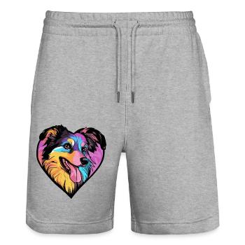 Samoyède Chien Coeur Amour Chien - Short de jogging bio TRAINER Stanley/Stella unisexe - gris chiné - Devant - Nik (191cm) & Marisol (170cm)