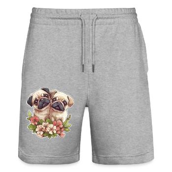 Süßes Mopspaar - Stanley/Stella Unisex Bio Joggingshorts Trainer  - Grau meliert - Vorne - Nik (191cm) & Marisol (170cm)