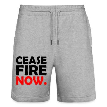 Ceasefire now - Stanley/Stella Trainer Unisex Organic Jogging Shorts - heather grey - Front - Nik (191cm) & Marisol (170cm)