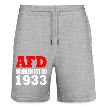 Afd wählen ist so 1933 - Stanley/Stella Unisex Bio Joggingshorts Trainer  - Grau meliert - Vorne - Nik (191cm) & Marisol (170cm)