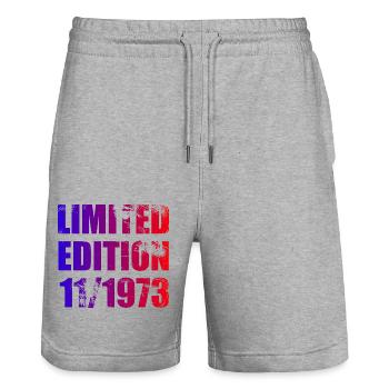 51st Birthday Limited Edition 11/1973 - Stanley/Stella Trainer Unisex Organic Jogging Shorts - heather grey - Front - Nik (191cm) & Marisol (170cm)