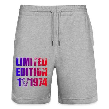 50th Birthday Limited Edition 11/1974 - Stanley/Stella Trainer Unisex Organic Jogging Shorts - heather grey - Front - Nik (191cm) & Marisol (170cm)