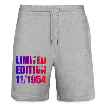 70th Birthday Limited Edition 11/1954 - Stanley/Stella Trainer Unisex Organic Jogging Shorts - heather grey - Front - Nik (191cm) & Marisol (170cm)