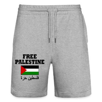 Free palestine - Short de jogging bio TRAINER Stanley/Stella unisexe - gris chiné - Devant - Nik (191cm) & Marisol (170cm)