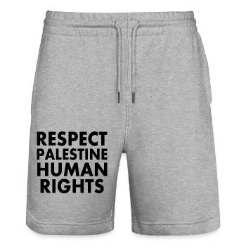 Respect palestine human rights - Stanley/Stella Trainer Unisex Organic Jogging Shorts - heather grey - Front - Nik (191cm) & Marisol (170cm)