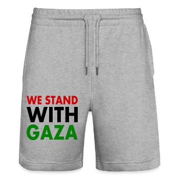 We stand with palestine - Stanley/Stella Trainer Unisex Organic Jogging Shorts - heather grey - Front - Nik (191cm) & Marisol (170cm)