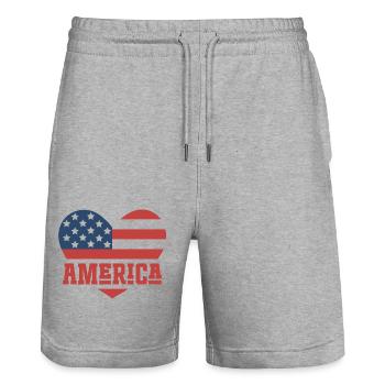 Drapeau de l’Amérique Coeur - Short de jogging bio TRAINER Stanley/Stella unisexe - gris chiné - Devant - Nik (191cm) & Marisol (170cm)