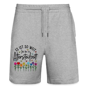 Altersteilzeit Garten bunte Blumen Ruhestand Rente - Stanley/Stella Unisex Bio Joggingshorts Trainer  - Grau meliert - Vorne - Nik (191cm) & Marisol (170cm)