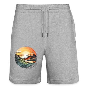 Picturesque mountain scenery, beautiful sunset - Stanley/Stella Trainer Unisex Organic Jogging Shorts - heather grey - Front - Nik (191cm) & Marisol (170cm)