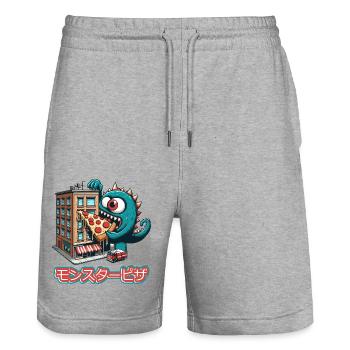 Pizza Monster Funny - Stanley/Stella Trainer Unisex Organic Jogging Shorts - heather grey - Front - Nik (191cm) & Marisol (170cm)