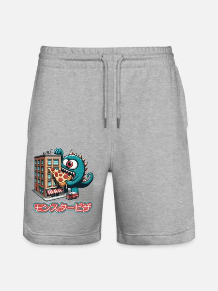 Pizza Monster Funny - Stanley/Stella Trainer Unisex Organic Jogging Shorts - heather grey