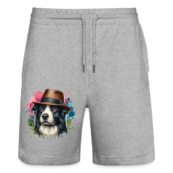 Border Collie peinture Splash Art - Short de jogging bio TRAINER Stanley/Stella unisexe - gris chiné - Devant - Nik (191cm) & Marisol (170cm)