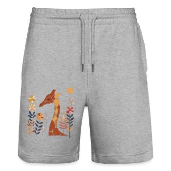 Floral Giraffe - Stanley/Stella Trainer Unisex Organic Jogging Shorts - heather grey - Front - Nik (191cm) & Marisol (170cm)
