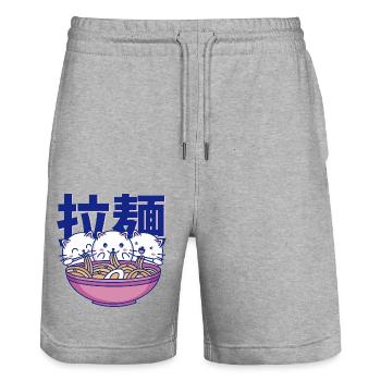 Ramen Cat Club - Stanley/Stella Trainer Unisex Organic Jogging Shorts - heather grey - Front - Nik (191cm) & Marisol (170cm)