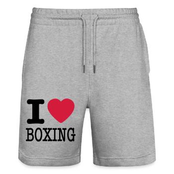 j'aime la boxe / I love boîtes - Short de jogging bio TRAINER Stanley/Stella unisexe - gris chiné - Devant - Nik (191cm) & Marisol (170cm)