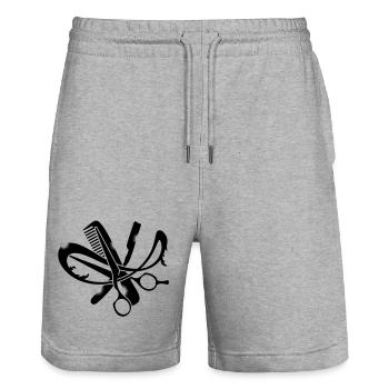 Ein Friseur Logo - Stanley/Stella Unisex Bio Joggingshorts Trainer  - Grau meliert - Vorne - Nik (191cm) & Marisol (170cm)