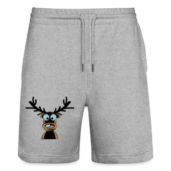 Rudolf das Rentier Cartoonmotiv - Stanley/Stella Unisex Bio Joggingshorts Trainer  - Grau meliert - Vorne - Nik (191cm) & Marisol (170cm)