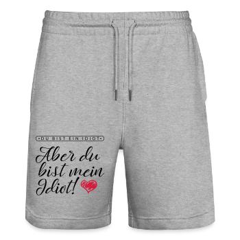 LIEBE / VALENTINSTAG: Mein Idiot - Stanley/Stella Unisex Bio Joggingshorts Trainer  - Grau meliert - Vorne - Nik (191cm) & Marisol (170cm)