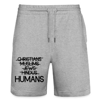 humans - Stanley/Stella Trainer Unisex Organic Jogging Shorts - heather grey - Front - Nik (191cm) & Marisol (170cm)