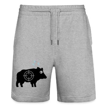 Wildschwein mit Angstschweiß und Fadenkreuz - Stanley/Stella Unisex Bio Joggingshorts Trainer  - Grau meliert - Vorne - Nik (191cm) & Marisol (170cm)