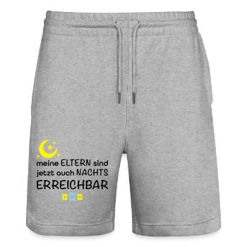 lustige Babysprüche - Stanley/Stella Unisex Bio Joggingshorts Trainer  - Grau meliert - Vorne - Nik (191cm) & Marisol (170cm)