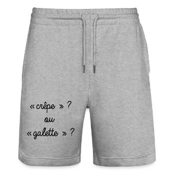 Bretagne - Crêpe ou galette ? - Short de jogging bio TRAINER Stanley/Stella unisexe - gris chiné - Devant - Nik (191cm) & Marisol (170cm)