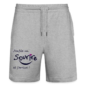 Sourire - Short de jogging bio TRAINER Stanley/Stella unisexe - gris chiné - Devant - Nik (191cm) & Marisol (170cm)