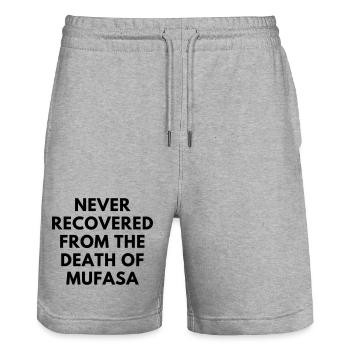 Never Recovered From Mufasa Millennial Shirt Tee - Stanley/Stella Trainer Unisex Organic Jogging Shorts - heather grey - Front - Nik (191cm) & Marisol (170cm)