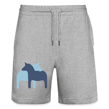 Dala Horse Couple light blue dark blue Horses Love - Stanley/Stella Trainer Unisex Organic Jogging Shorts - heather grey - Front - Nik (191cm) & Marisol (170cm)