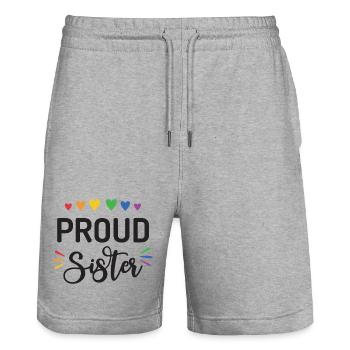 Proud Sister - Stanley/Stella Trainer Unisex Organic Jogging Shorts - heather grey - Front - Nik (191cm) & Marisol (170cm)