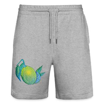 Watercolor Lemon Magic - Stanley/Stella Trainer Unisex Organic Jogging Shorts - heather grey - Front - Nik (191cm) & Marisol (170cm)