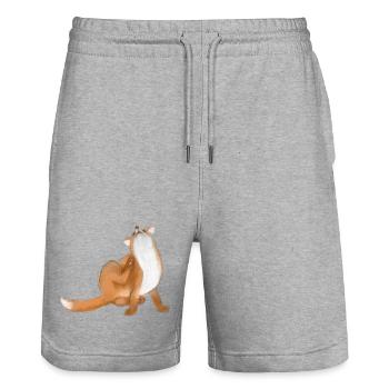 Kratzfuchs niedliche Tierzeichnung - Stanley/Stella Unisex Bio Joggingshorts Trainer  - Grau meliert - Vorne - Nik (191cm) & Marisol (170cm)