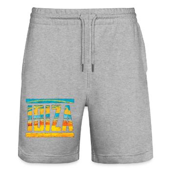 Retro 1970s Style Schriftzug IBIZA - Stanley/Stella Unisex Bio Joggingshorts Trainer  - Grau meliert - Vorne - Nik (191cm) & Marisol (170cm)