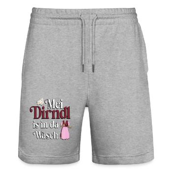 Mei Dirndl is in da Wäsch – Dialekt Humor - Stanley/Stella Unisex Bio Joggingshorts Trainer  - Grau meliert - Vorne - Nik (191cm) & Marisol (170cm)