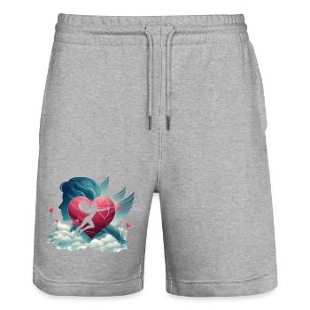 Cupidon Archer Oeuvre de cœur - Short de jogging bio TRAINER Stanley/Stella unisexe - gris chiné - Devant - Nik (191cm) & Marisol (170cm)