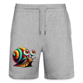 Snail - Stanley/Stella Trainer Unisex Organic Jogging Shorts - heather grey - Front - Nik (191cm) & Marisol (170cm)