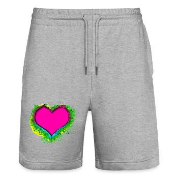 buntes Herz - Stanley/Stella Unisex Bio Joggingshorts Trainer  - Grau meliert - Vorne - Nik (191cm) & Marisol (170cm)