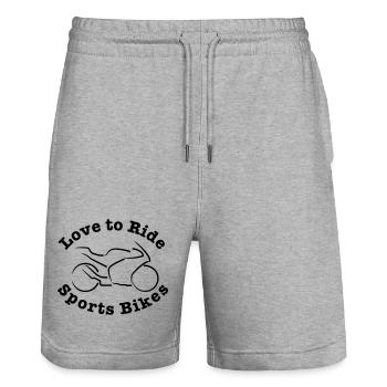 Les motards aiment faire des motos de sport - Short de jogging bio TRAINER Stanley/Stella unisexe - gris chiné - Devant - Nik (191cm) & Marisol (170cm)