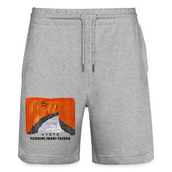 Kyoto, Red Torii, Fushimi Inari Taisha, Japan - Stanley/Stella Trainer Unisex Organic Jogging Shorts - heather grey - Front - Nik (191cm) & Marisol (170cm)