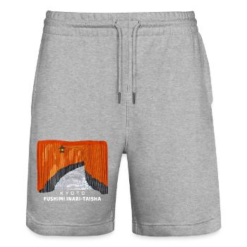 Kyoto, rote Torii, Fushimi Inari Taisha, Japan - Stanley/Stella Unisex Bio Joggingshorts Trainer  - Grau meliert - Vorne - Nik (191cm) & Marisol (170cm)
