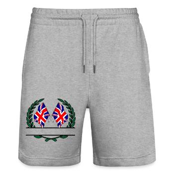 Flags Great Britain laurel wreath banner - Stanley/Stella Trainer Unisex Organic Jogging Shorts - heather grey - Front - Nik (191cm) & Marisol (170cm)
