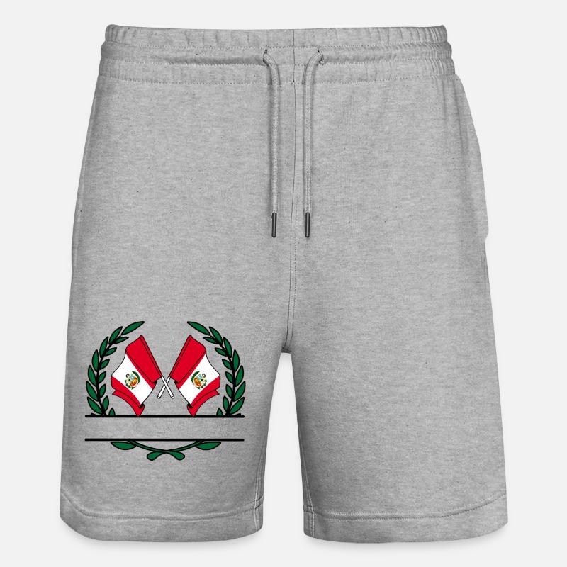 Drapeaux Pérou bannière couronne de laurier - Short de jogging bio TRAINER Stanley/Stella unisexe - gris chiné