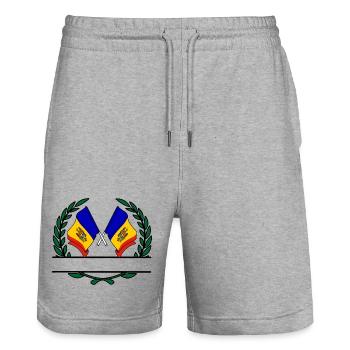 Fahnen Moldawien Lorbeerkranz Banner - Stanley/Stella Unisex Bio Joggingshorts Trainer  - Grau meliert - Vorne - Nik (191cm) & Marisol (170cm)