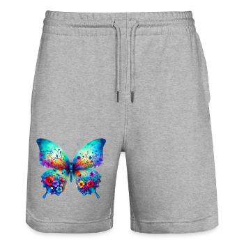 Butterfly - Stanley/Stella Trainer Unisex Organic Jogging Shorts - heather grey - Front - Nik (191cm) & Marisol (170cm)