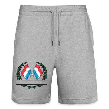Flags Luxembourg laurel wreath banner - Stanley/Stella Trainer Unisex Organic Jogging Shorts - heather grey - Front - Nik (191cm) & Marisol (170cm)
