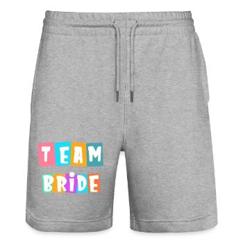 Équipe Bride ! Personnalisable - Short de jogging bio TRAINER Stanley/Stella unisexe - gris chiné - Devant - Nik (191cm) & Marisol (170cm)