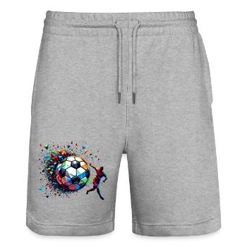 dynamic soccer player playing soccer - Stanley/Stella Trainer Unisex Organic Jogging Shorts - heather grey - Front - Nik (191cm) & Marisol (170cm)