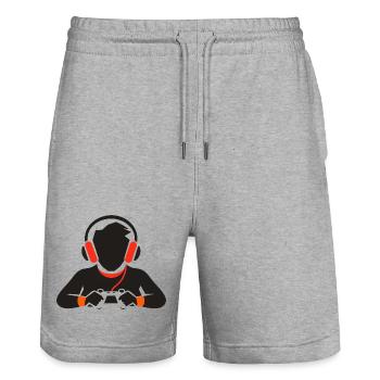 Game Lover Drawing - Stanley/Stella Trainer Unisex Organic Jogging Shorts - heather grey - Front - Nik (191cm) & Marisol (170cm)