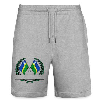 Flags province of Flevoland laurel wreath banner - Stanley/Stella Trainer Unisex Organic Jogging Shorts - heather grey - Front - Nik (191cm) & Marisol (170cm)